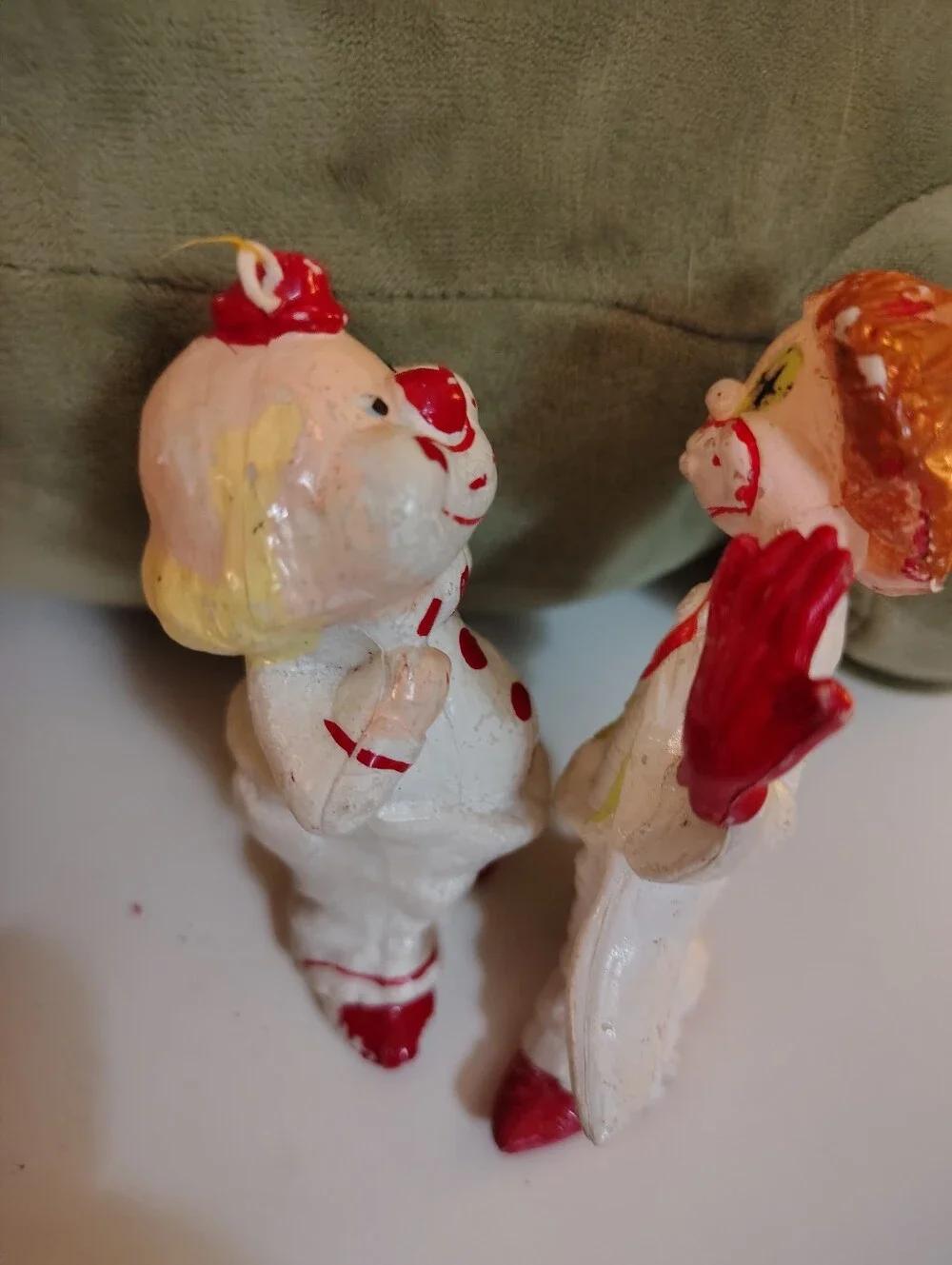 Pair of vintage plastic blow mold clown Christmas ornaments